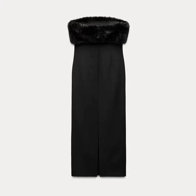 "Elena" Abendkleid mit Fellkragen