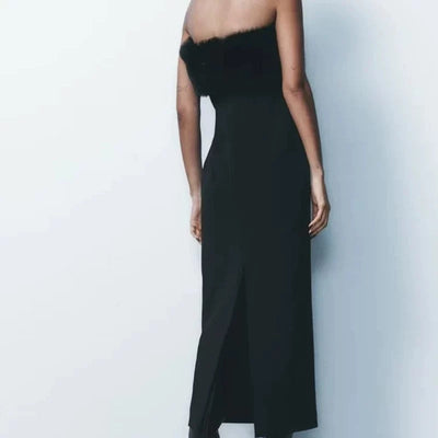 "Elena" Abendkleid mit Fellkragen